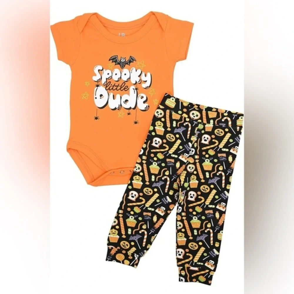 Baby Unisex 2 Piece Embroider Haunt It Layette Halloween Outfit